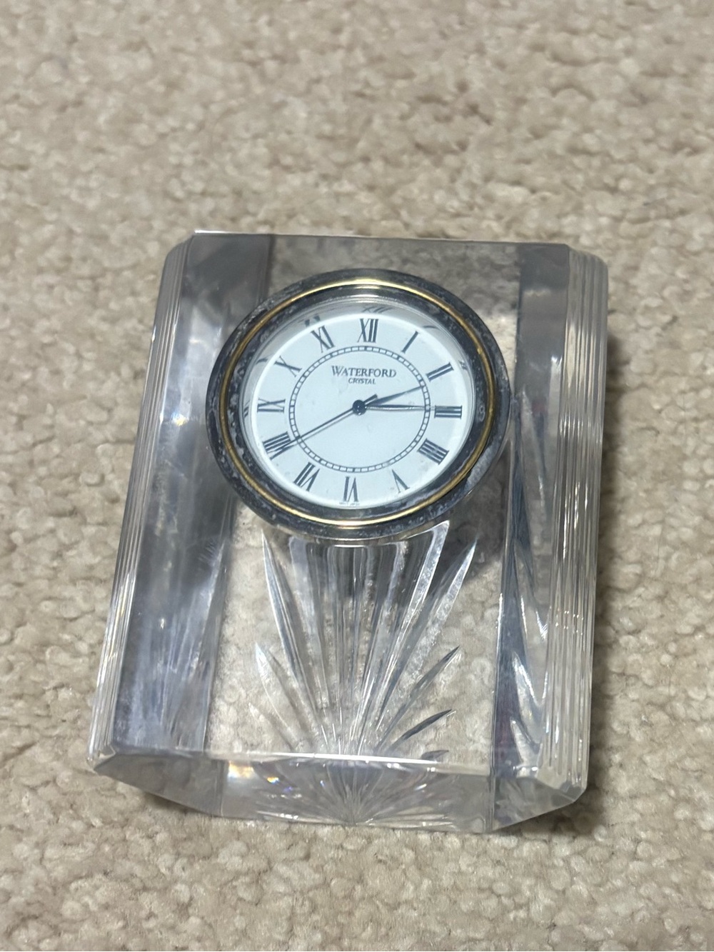 Waterford Clear Crystal Desk Clock with Gold Rim